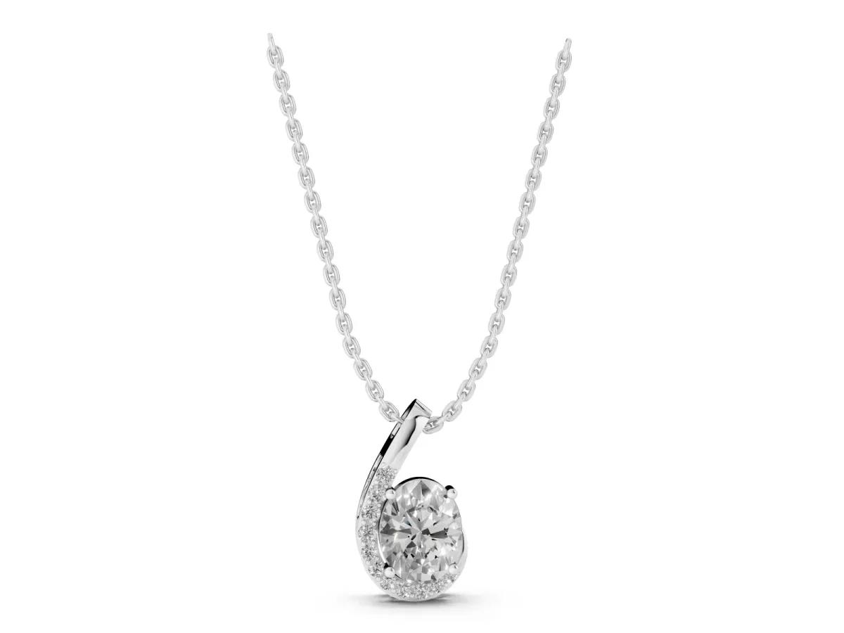 Round Diamond Swirl Pendant with Prong Setting White gold