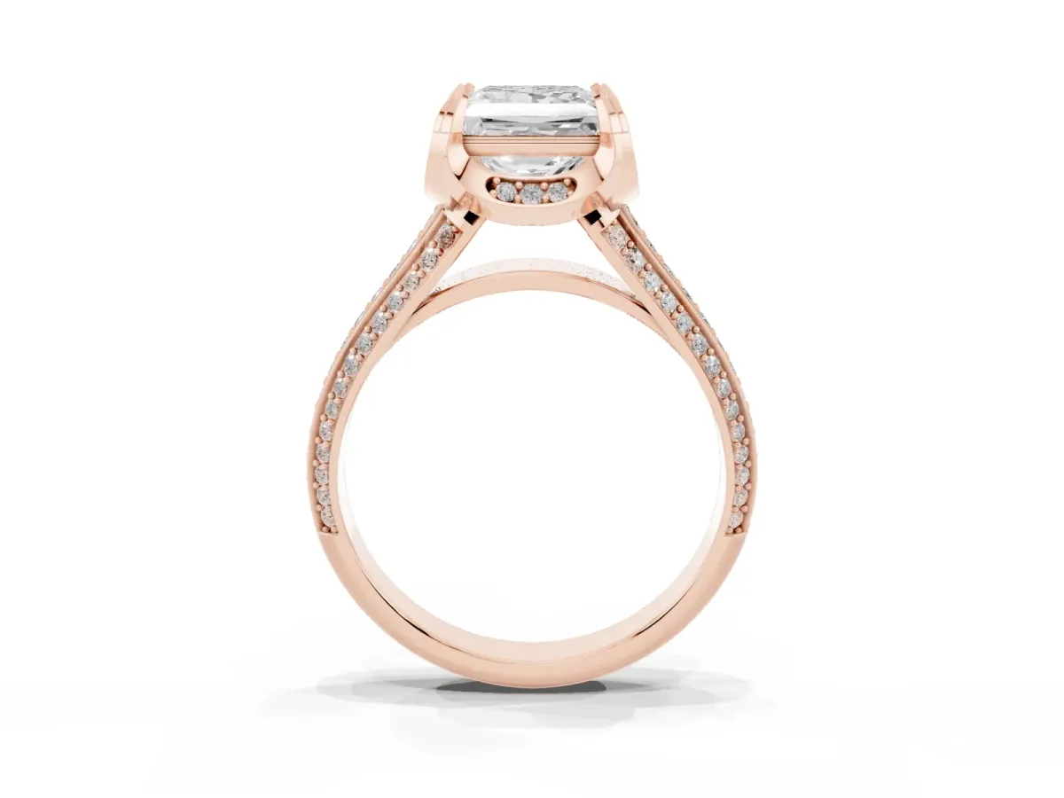 Princess Cut Solitaire Pave Split Shank Ring with Four-Prong Setting Rose gold