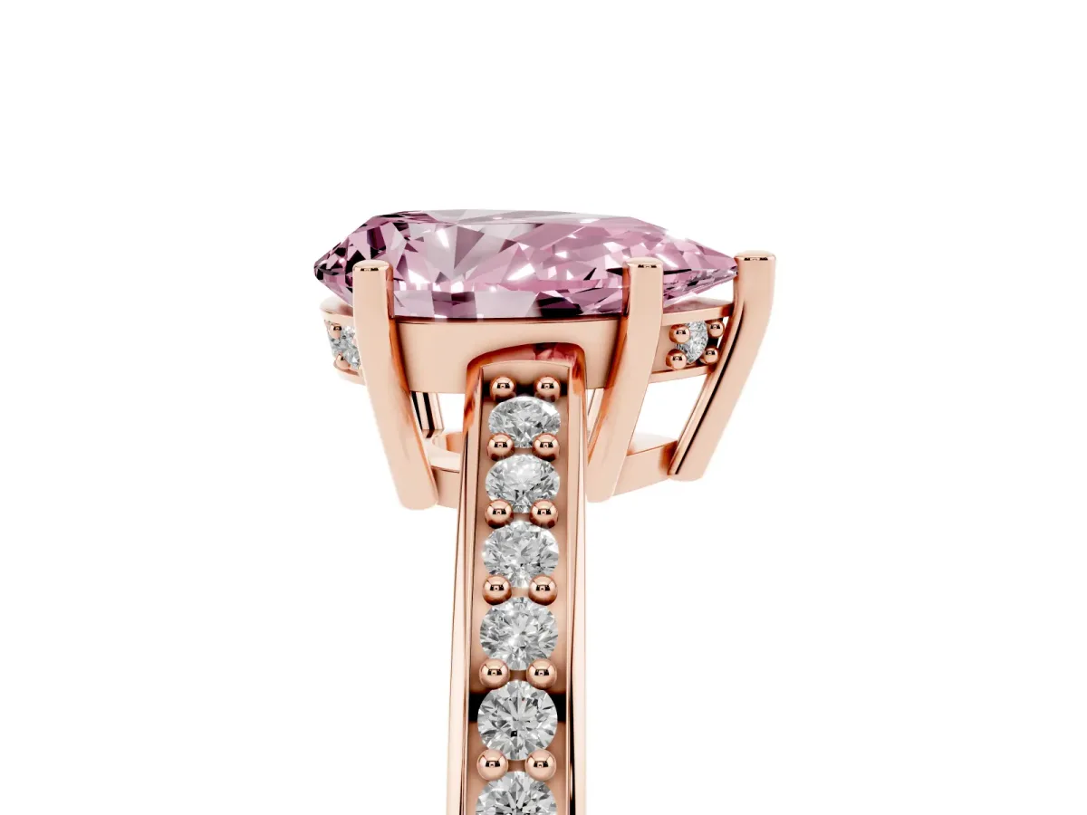Fancy Pink Pear Cut Solitaire Pavé Band Prong Setting Ring Rose gold
