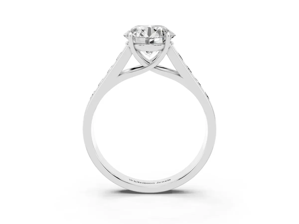 Round Cut Brilliant Channel-Set Solitaire Ring with Four-Prong Setting Platinum