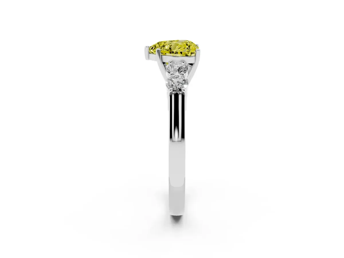 Fancy Yellow Heart Cut Cut Diamond Five-Stone Prong Set White Gold Ring Platinum