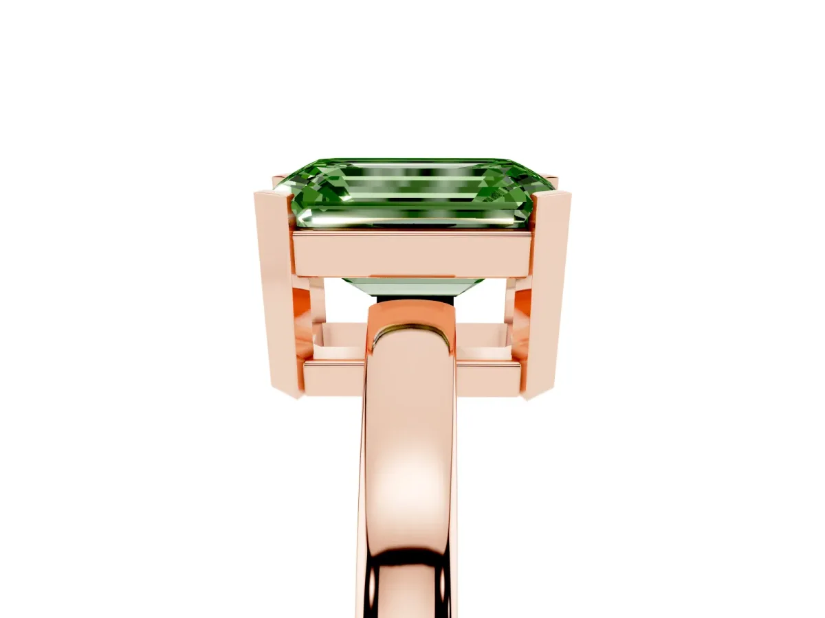 Fancy Green Emerald Cut Cut Solitaire Ring with Four-Prong Setting and Classic Band Rose gold