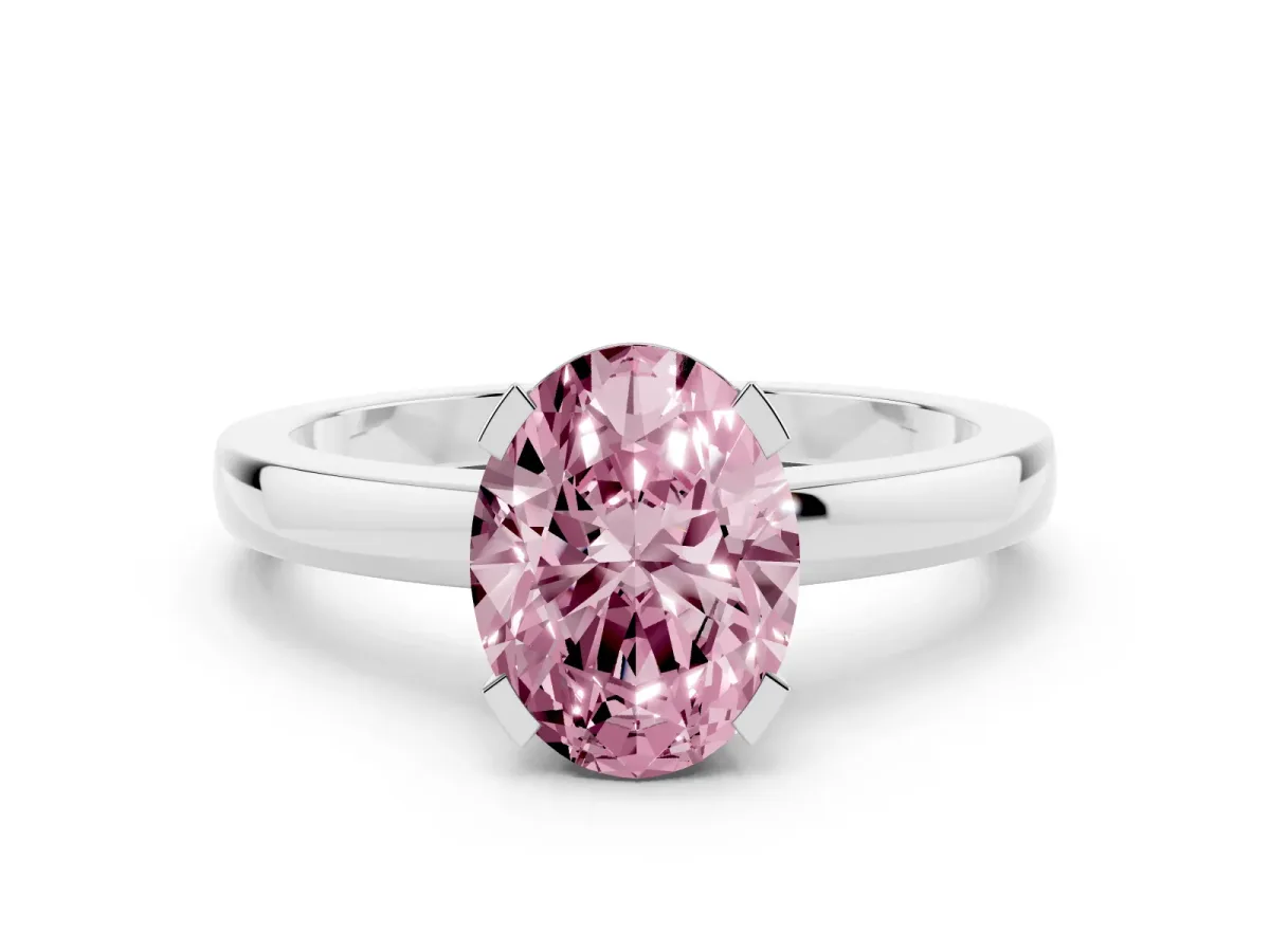 Fancy Pink Oval Cut Cut Solitaire Ring with Four-Prong Setting and Classic Band Silver