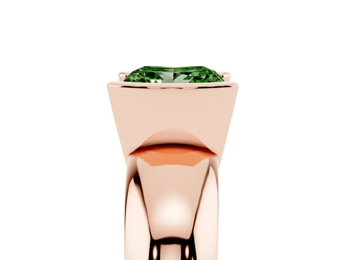 Fancy Green Princess Cut Solitaire Tension Set Diamond Ring with Wide Band Rose gold