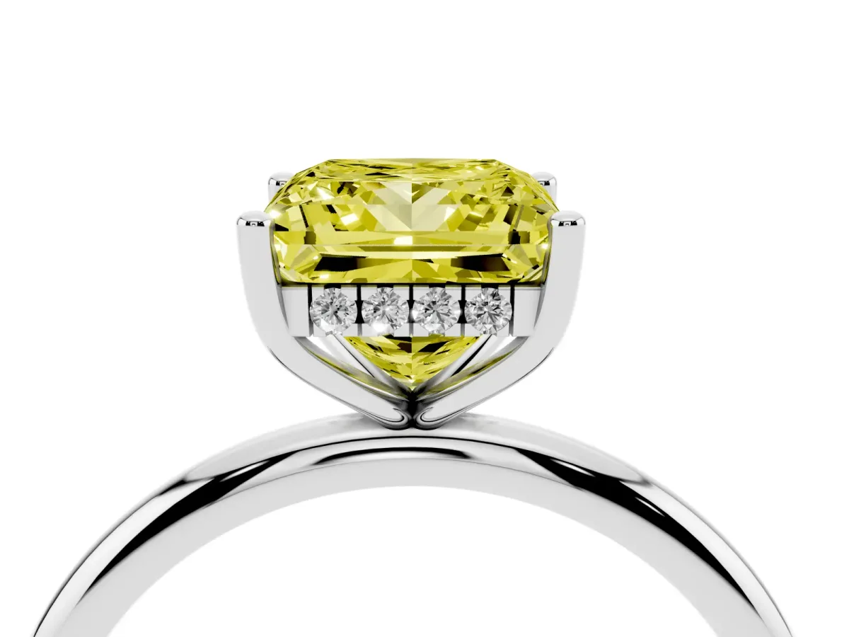 Fancy Yellow Princess Cut Cut Solitaire Engagement Ring with Four-Prong Setting and Classic Band Platinum