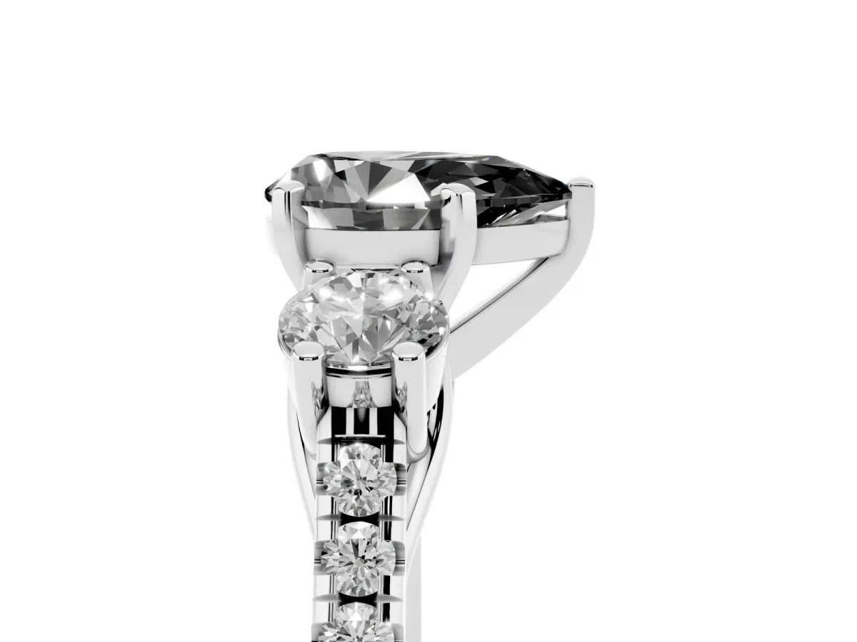 Fancy Black Three-Stone Pear Cut Diamond Pavé Band with Four-Prong Setting Silver