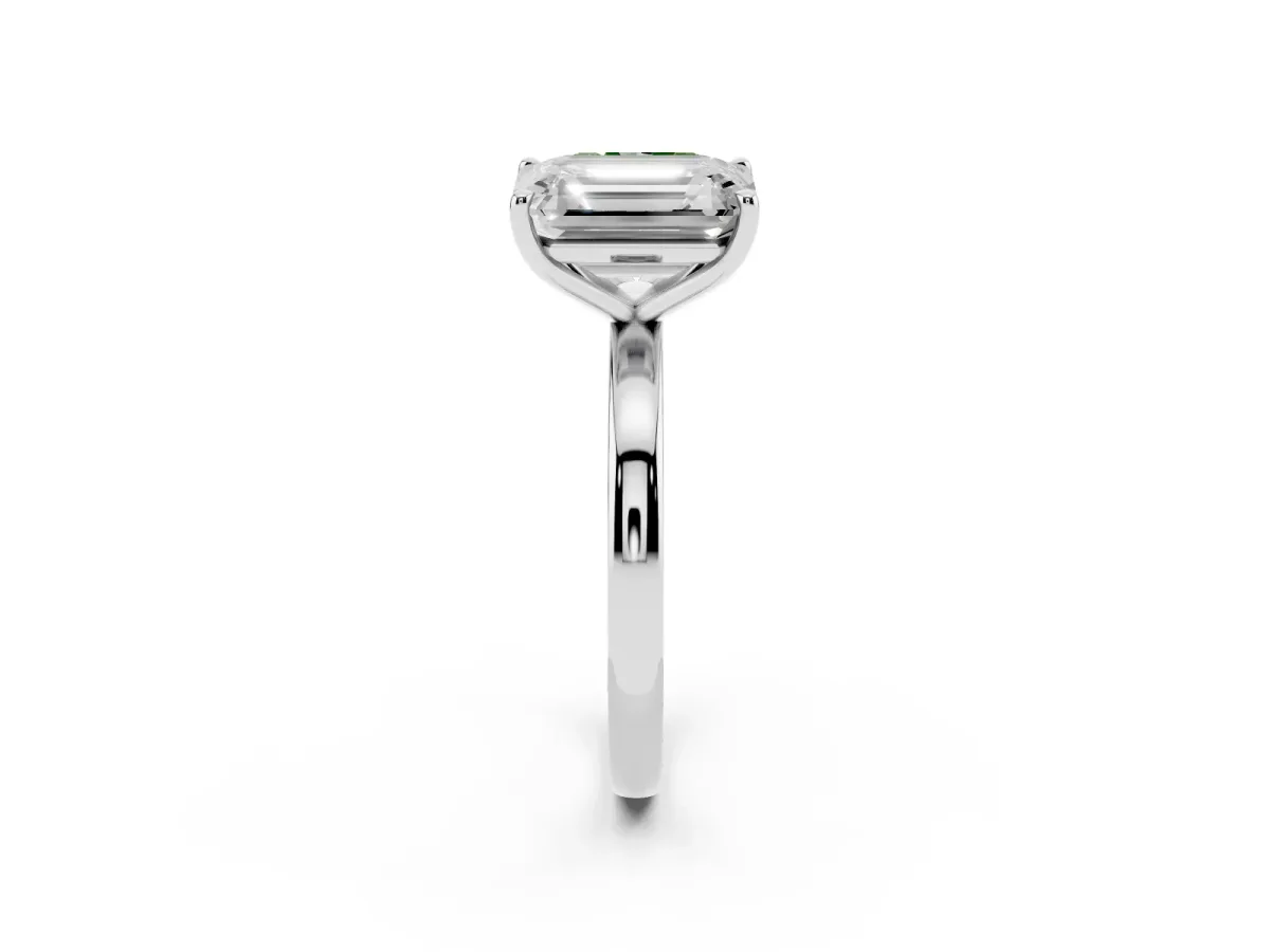 Fancy Green Radiant Cut and Emerald Cut Toi Moi Ring with Prong Setting Platinum