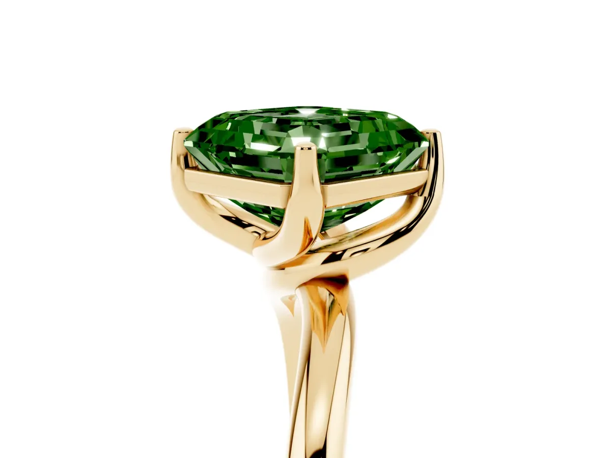 Fancy Green Asscher Cut Diamond Solitaire Engagement Ring with Four-Prong Setting and Classic Band Yellow gold