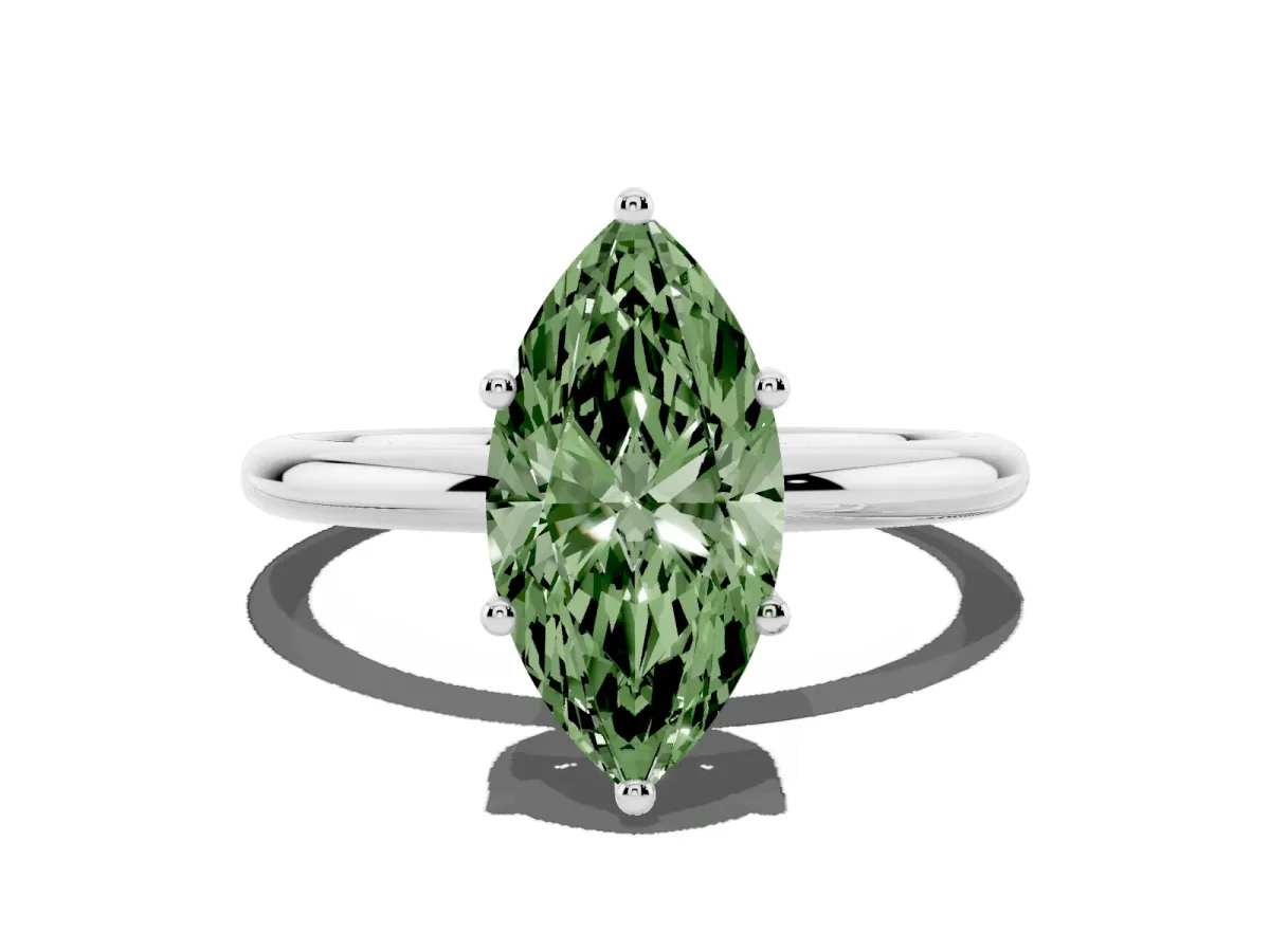 Fancy Green Marquise Cut Cut Solitaire Engagement Ring with Four-Prong Setting and Classic Band Silver