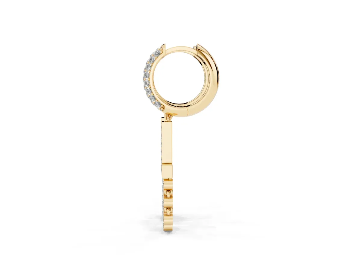 Round Diamond Initial L Huggie Hoop Earrings Yellow gold