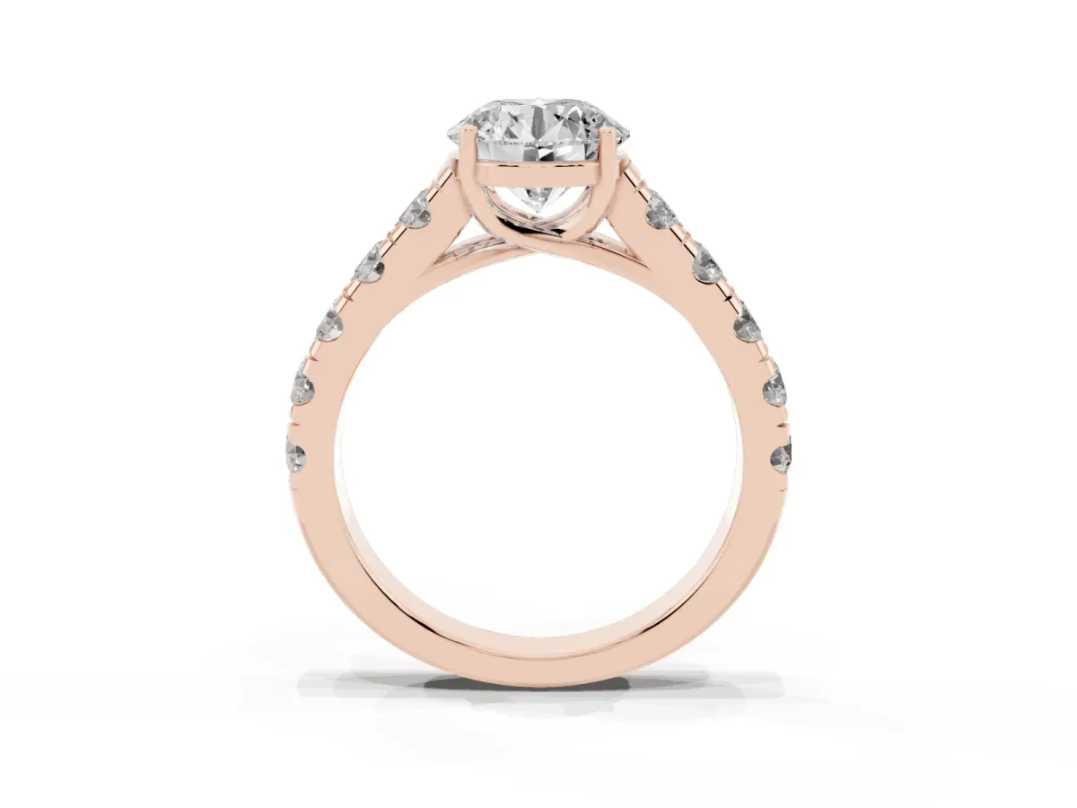 Round Cut Cut Diamond Solitaire Ring with Micro Pave Band and Prong Setting Rose gold