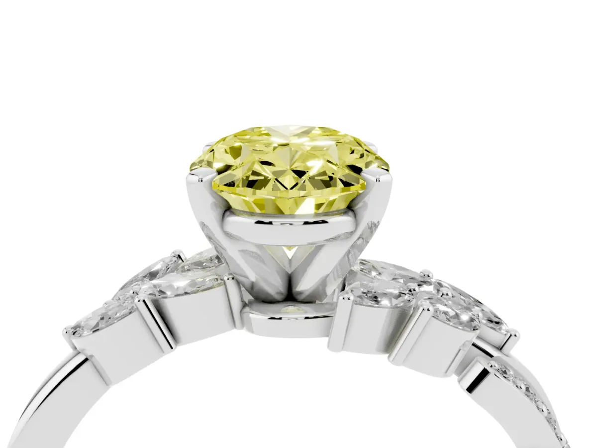 Fancy Yellow Oval Cut Solitaire Marquise Twist Band with Six-Prong Setting Silver