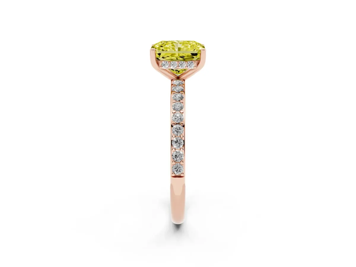 Fancy Yellow Radiant Cut Cut Diamond Pavé Band Ring with Four-Prong Setting Rose gold