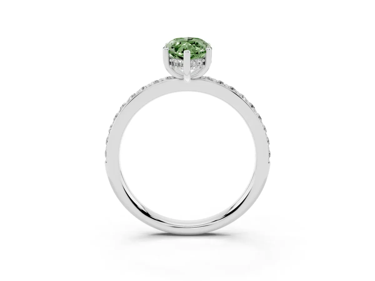 Fancy Green Marquise Cut Cut Diamond Pavé Band Ring with Four-Prong Setting Silver