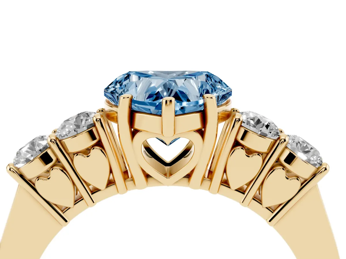 Fancy Blue Heart Cut Cut Diamond Five-Stone Prong Set White Gold Ring Yellow gold