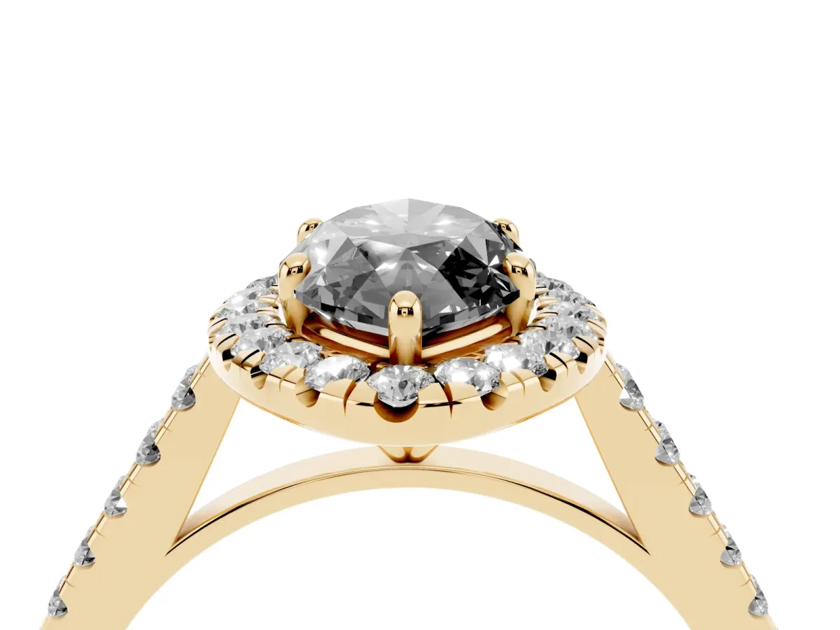 Fancy Black Marquise Cut Halo Pave Diamond Engagement Ring with Four-Prong Setting Yellow gold