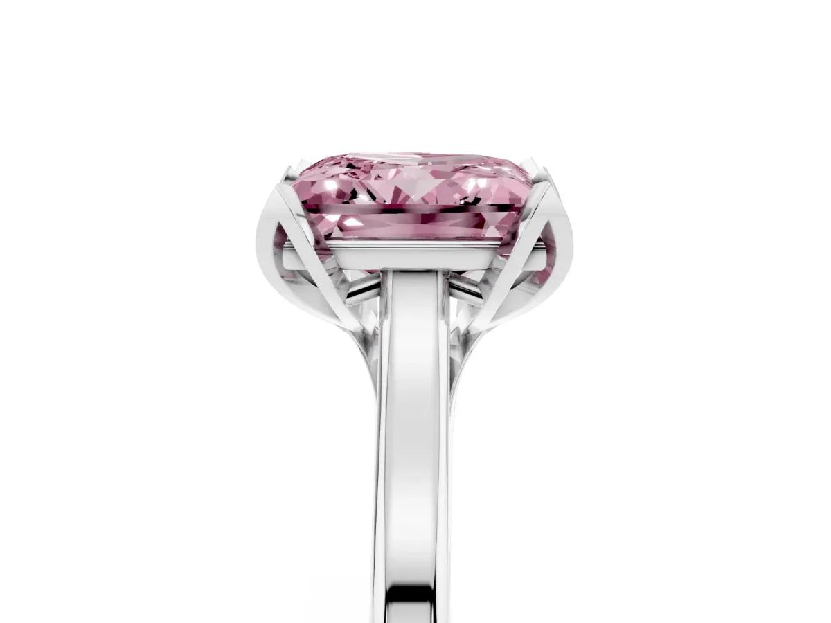 Fancy Pink Princess Cut Diamond Solitaire Ring with Flower Prong Setting and Classic Band Silver