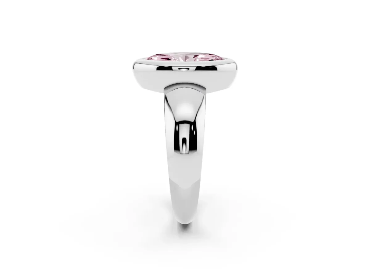 Fancy Pink Bezel Set Marquise Cut Solitaire Ring with Wide Band Platinum