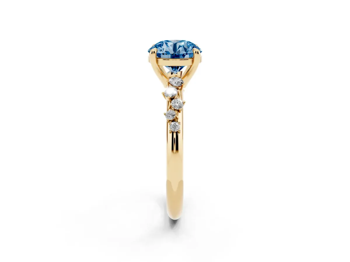 Fancy Blue Round Cut Cut Diamond Vine Band with Four-Prong Setting Yellow gold