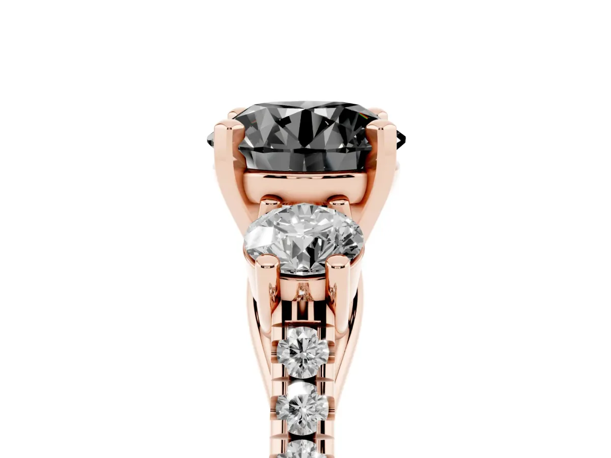 Fancy Black Three-Stone Round Cut Diamond Pavé Band with Four-Prong Setting Rose gold