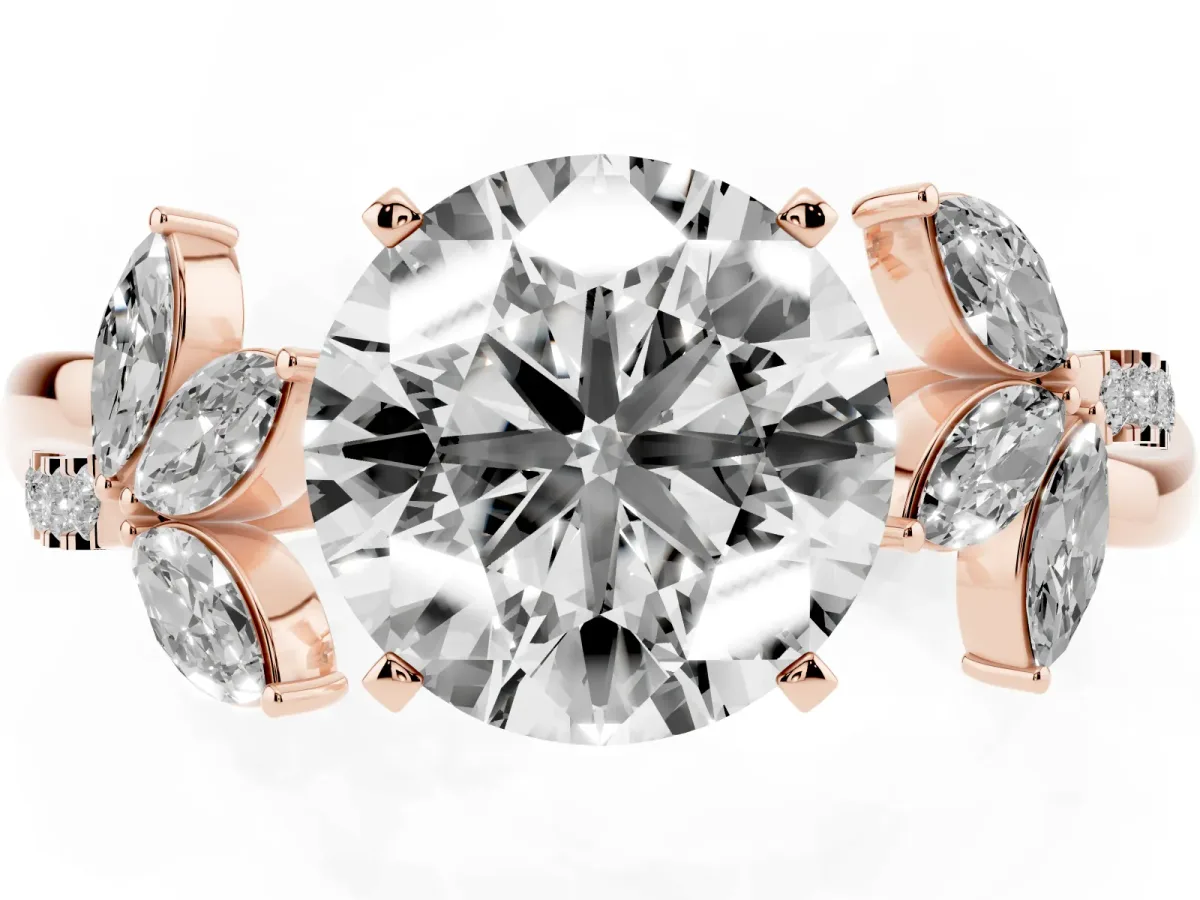 Round Cut Diamond Floral Vine Solitaire Engagement Ring Rose gold