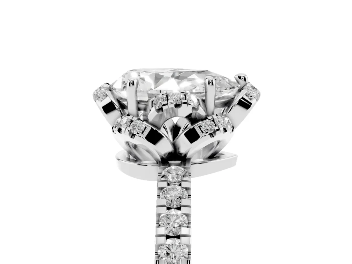 Pear Cut Halo Diamond Pave Band Ring with Four-Prong Setting Platinum