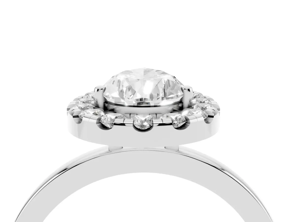 Pear Cut Halo Diamond Solitaire with Pavé Band and Four-Prong Setting Platinum