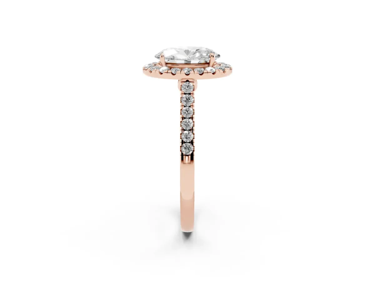Oval Cut Halo Pave Diamond Engagement Ring with Four-Prong Setting Rose gold