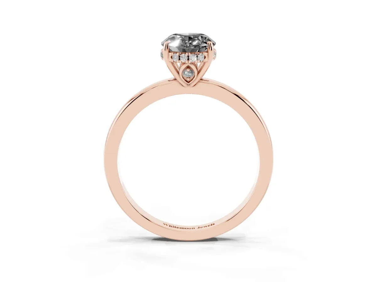 Fancy Black Oval Cut Solitaire Diamond Ring with Prong Setting and Plain Band Rose gold