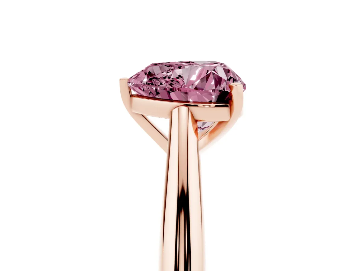 Fancy Pink Heart Cut Diamond Solitaire Engagement Ring with Cathedral Setting and Four-Prong Mount Rose gold