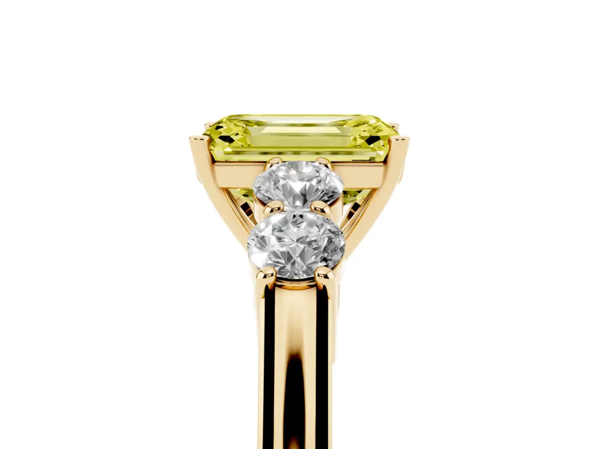 Fancy Yellow Emerald Cut Cut Diamond Five-Stone Prong Set White Gold Ring Yellow gold
