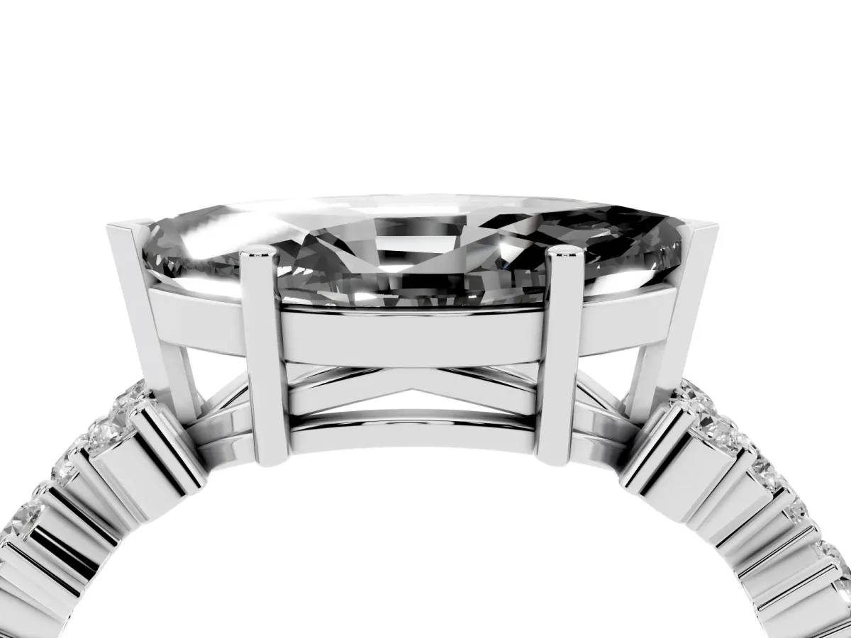 Fancy Black Marquise Cut Diamond Scattered Round Accent Ring with Prong Setting Platinum