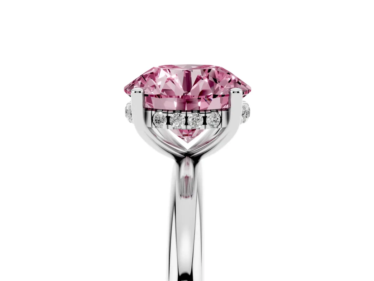 Fancy Pink Round Cut Cut Solitaire Engagement Ring with Four-Prong Setting and Classic Band Silver