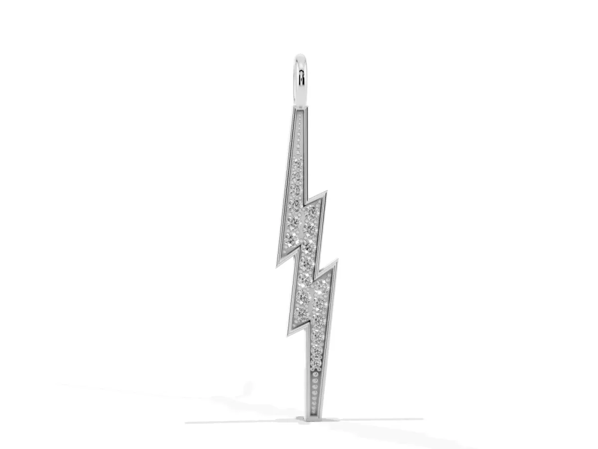 Pavé Set Lightning Bolt Pendant with Round Cut Stones Silver