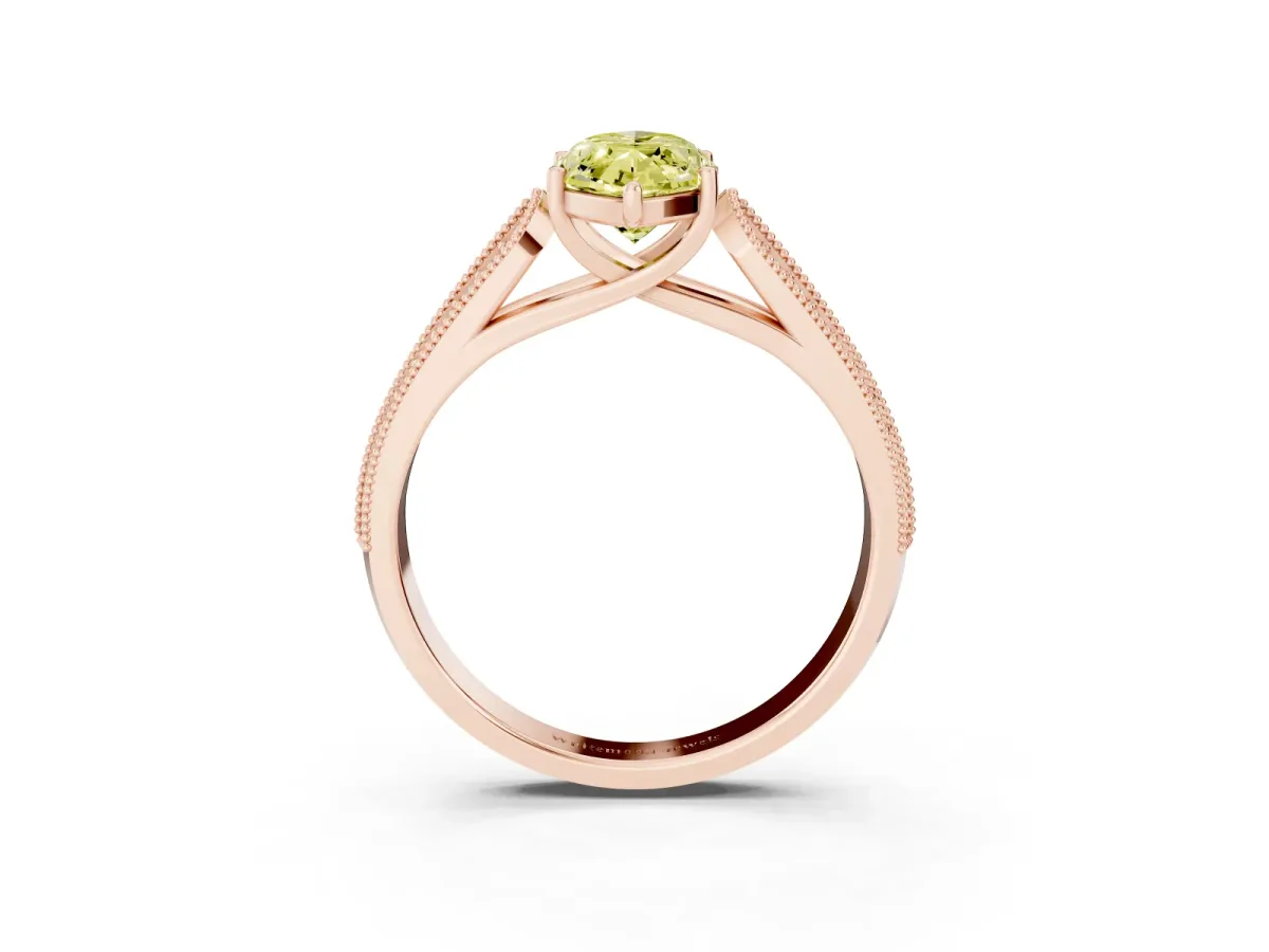 Fancy Yellow Marquise Cut Cut Pave Split Shank Engagement Ring with Four-Prong Setting Rose gold