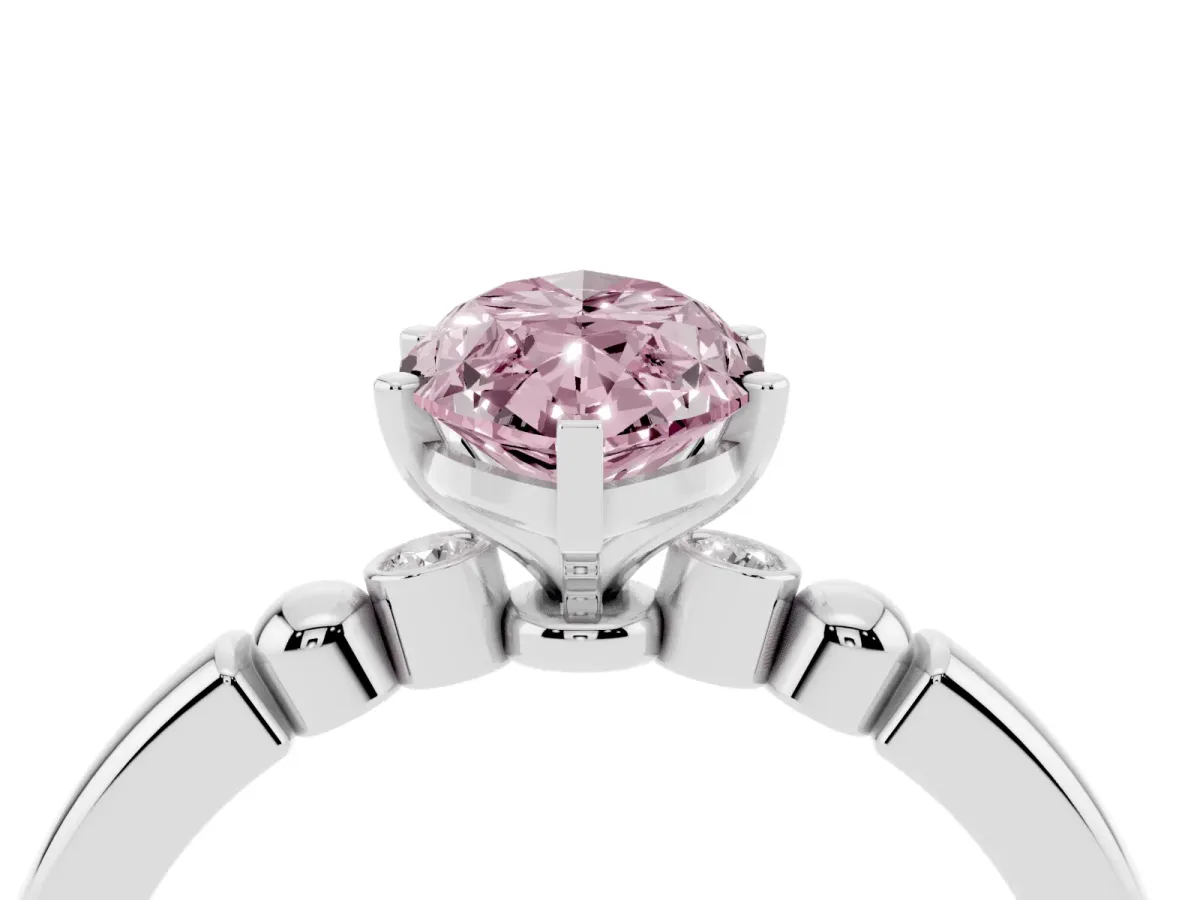 Fancy Pink Marquise Cut Solitaire Beaded Band with Four-Prong Setting Silver