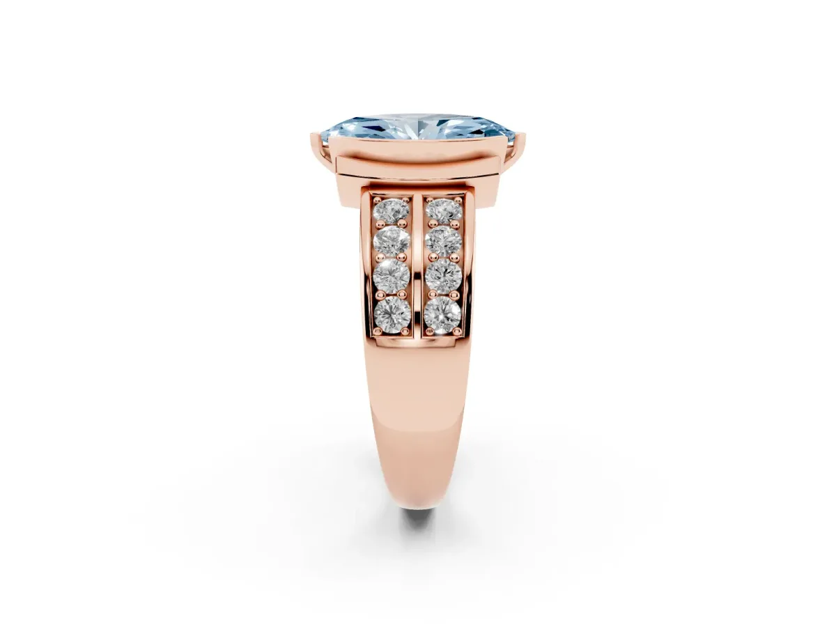 Fancy Blue Marquise Cut Brilliant Diamond Channel Set Wide Band Ring with Bezel Setting Rose gold