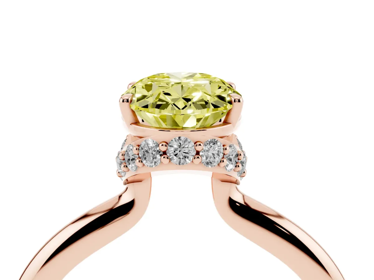 Fancy Yellow Oval Cut Brilliant Solitaire Engagement Ring with Six-Prong Setting and Classic Band Rose gold