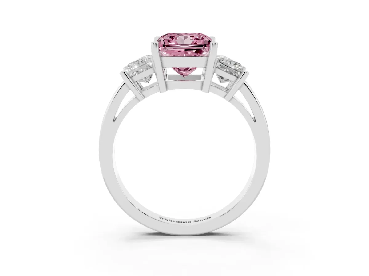 Fancy Pink Three-Stone Princess Cut Cut Solitaire Ring with Prong Setting Silver