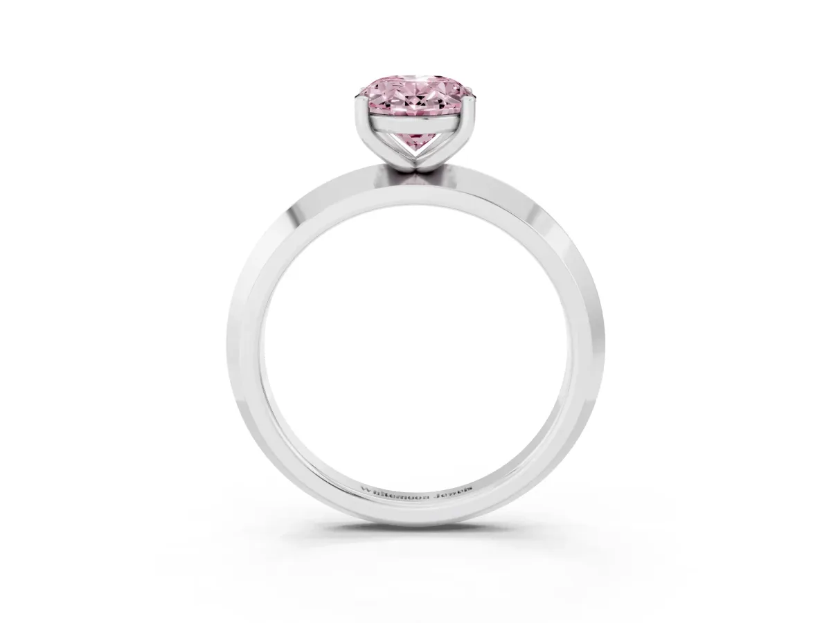 Fancy Pink Oval Cut Cut Solitaire Engagement Ring with Flat Band and Four-Prong Setting Silver