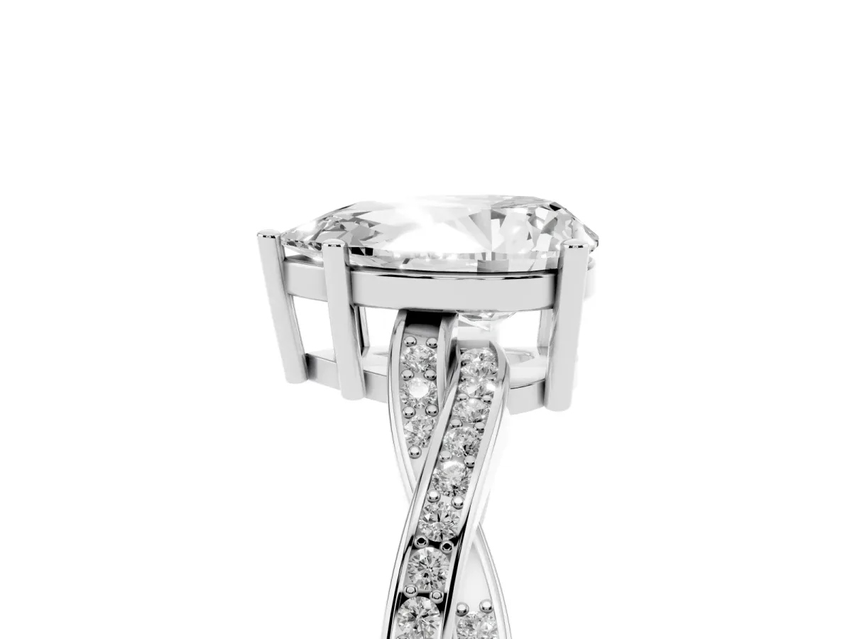 Pear Cut Solitaire Twisted Pave Diamond Ring with Four-Prong Setting White gold
