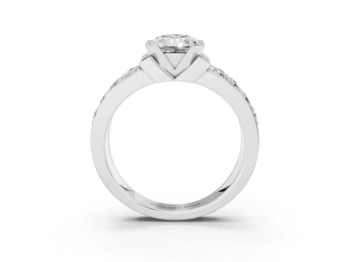 Radiant Cut Brilliant Diamond Channel Set Wide Band Ring with Bezel Setting Silver