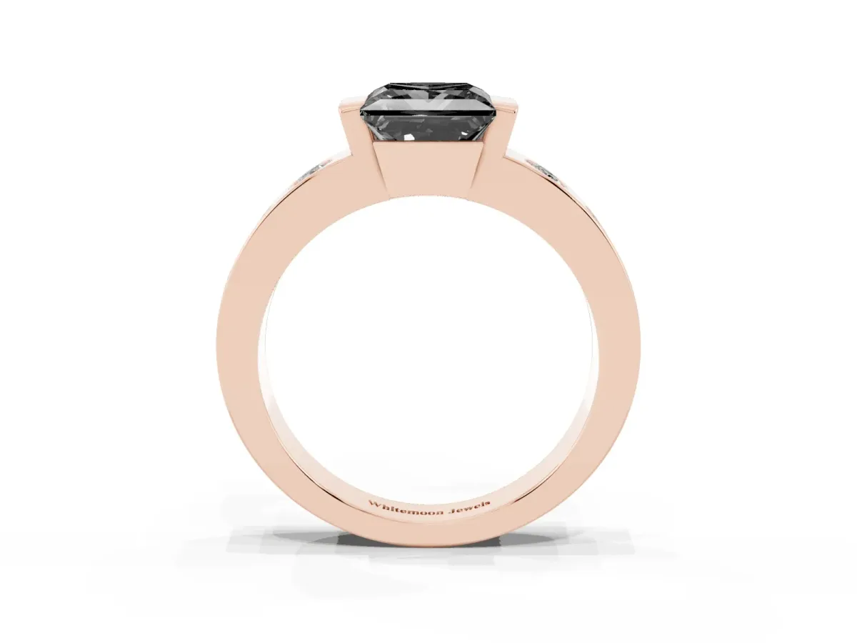 Fancy Black Princess Cut Brilliant Channel-Set Diamond Ring with Bezel Prong Setting Rose gold
