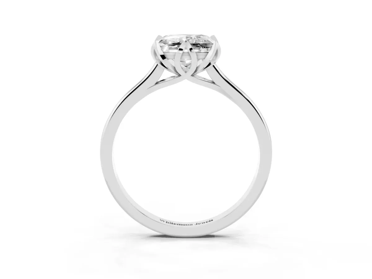 Princess Cut Diamond Solitaire Ring with Flower Prong Setting and Classic Band Silver