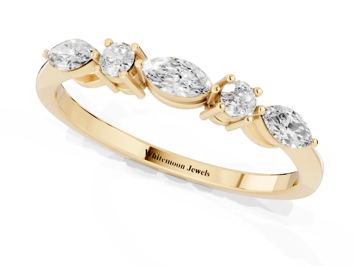 Prong Set Round Diamond Half-Eternity Band Yellow gold