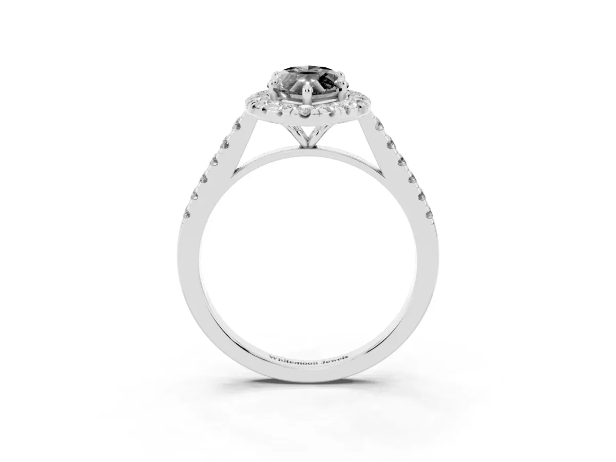 Fancy Black Marquise Cut Halo Pave Diamond Engagement Ring with Four-Prong Setting Platinum