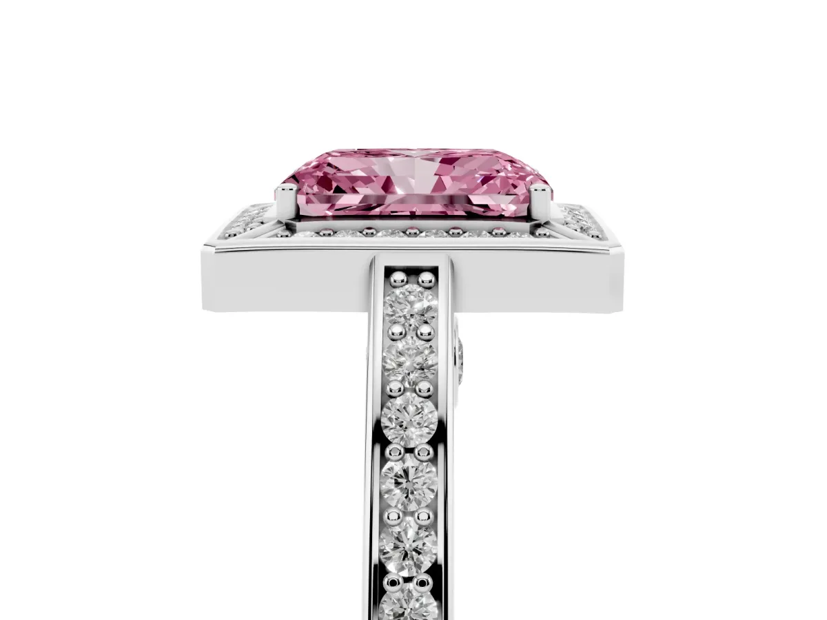 Fancy Pink Radiant Cut Cut Halo Pave Split Shank Prong Setting Ring Silver