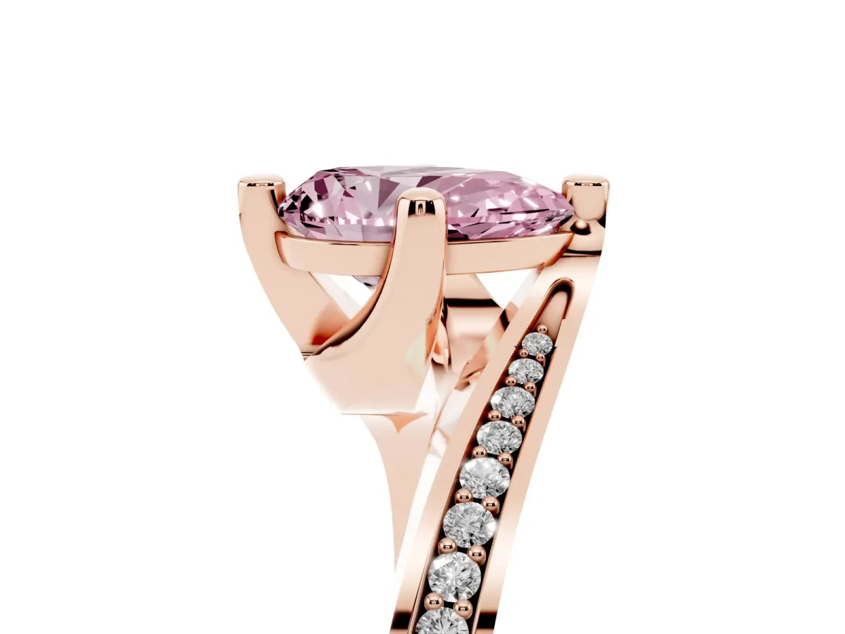 Fancy Pink Pear Cut Solitaire Diamond Twist Band with Pavé Setting and Four-Prong Setting Rose gold