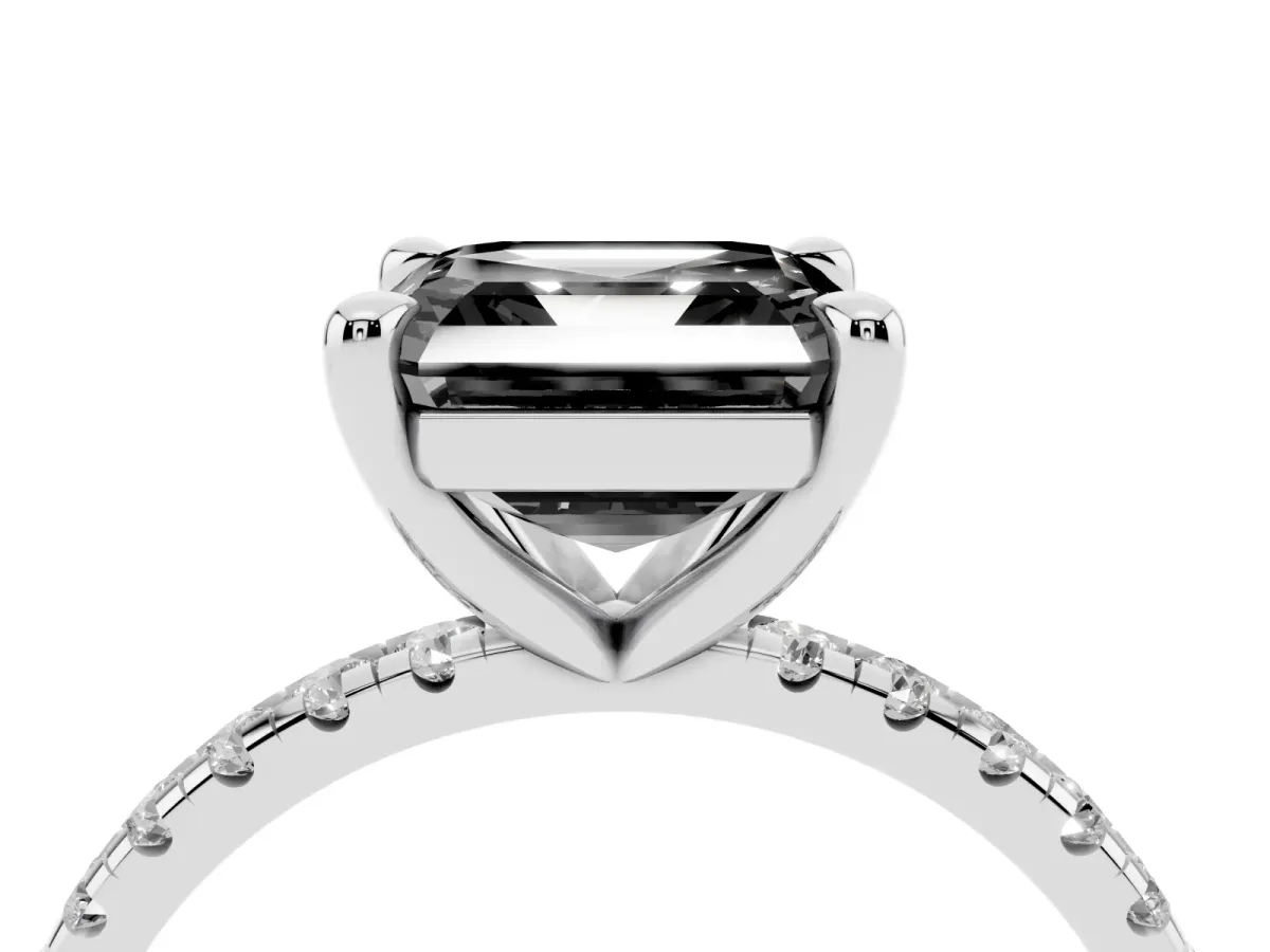 Fancy Black Asscher Cut Diamond Brilliant Solitaire Ring with Pavé Band and Four-Prong Setting Platinum