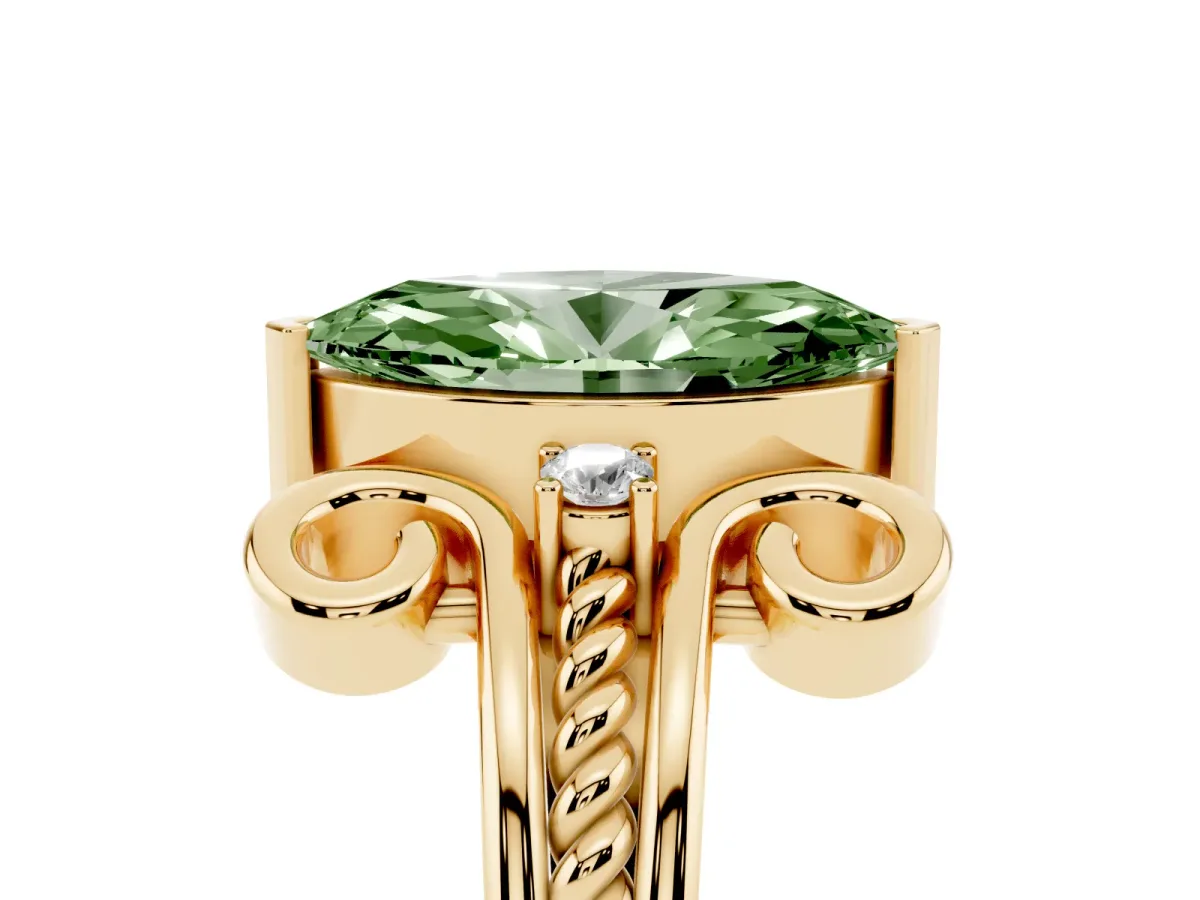 Fancy Green Marquise Cut Solitaire Twisted Band Scroll Prong Ring Yellow gold